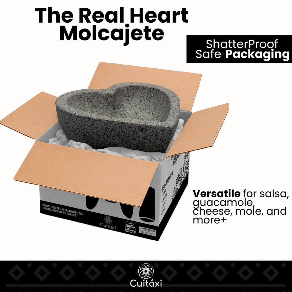 Flat Base Heart Molcajete