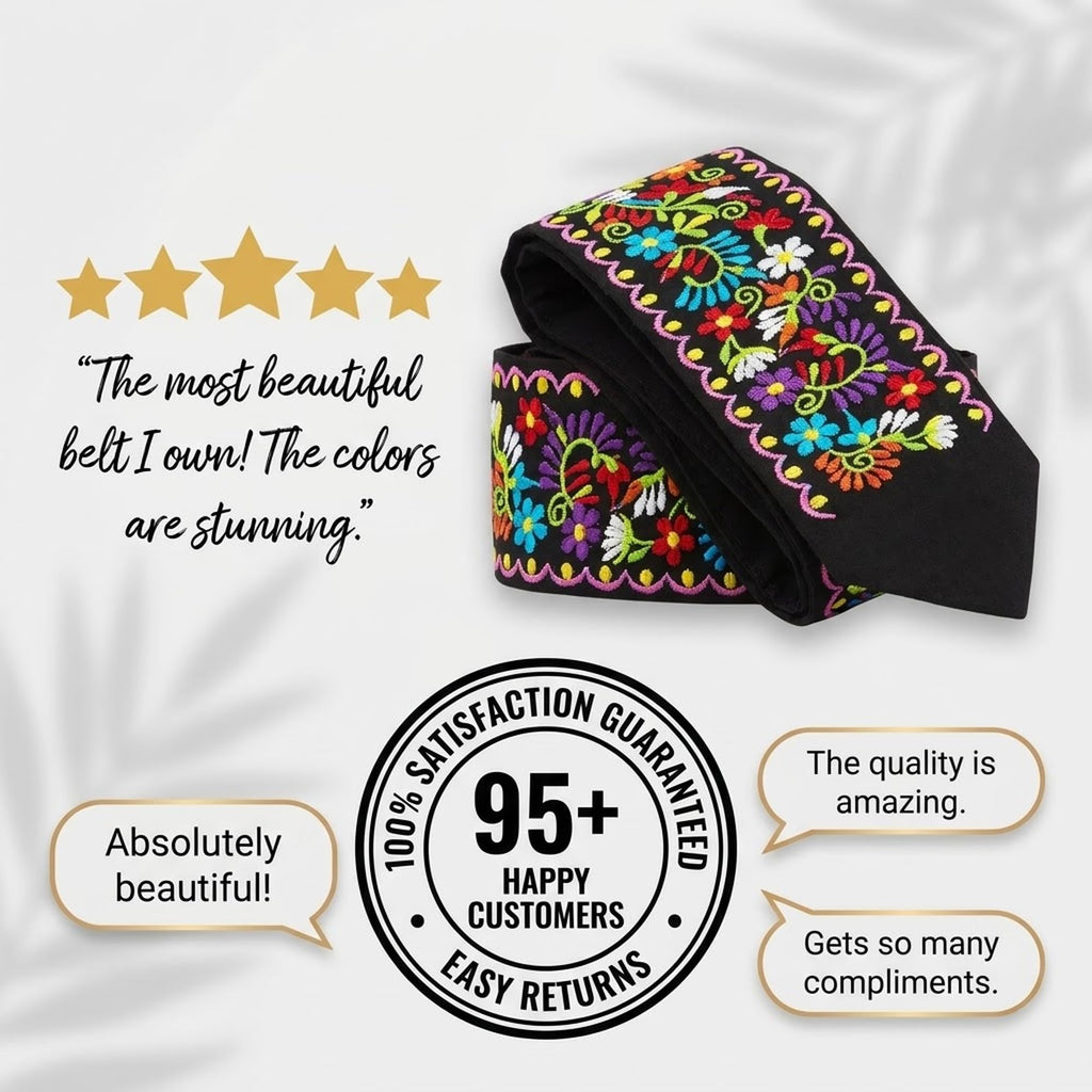 Black Embroidered Mexican Belt