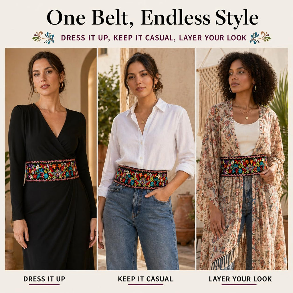 Black Embroidered Mexican Belt