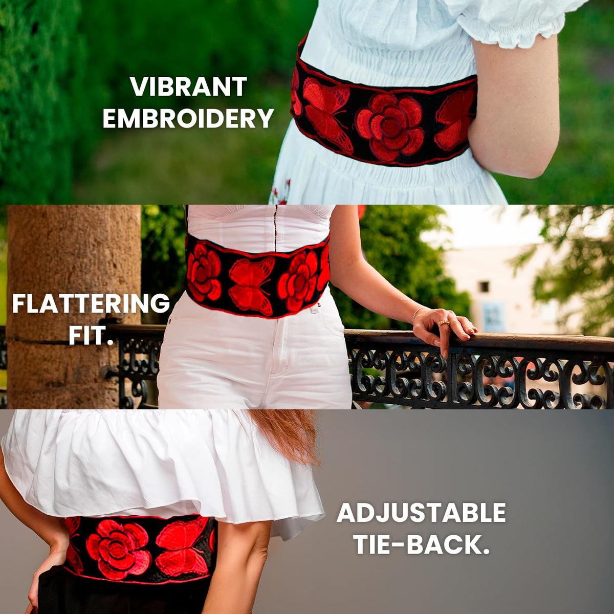 Red Floral Embroidered Mexican Belt
