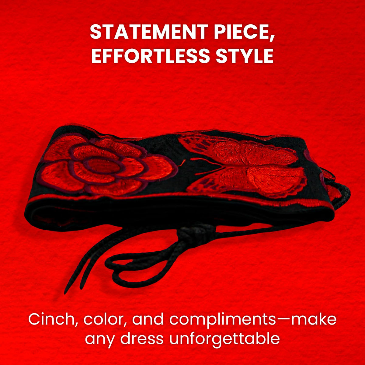 Red Floral Embroidered Mexican Belt
