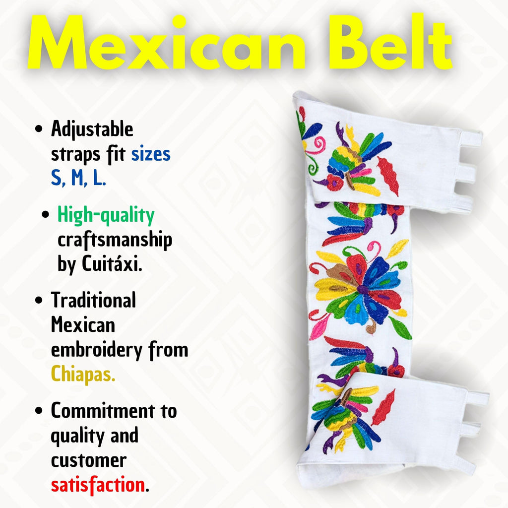 White Embroidered Mexican Belt