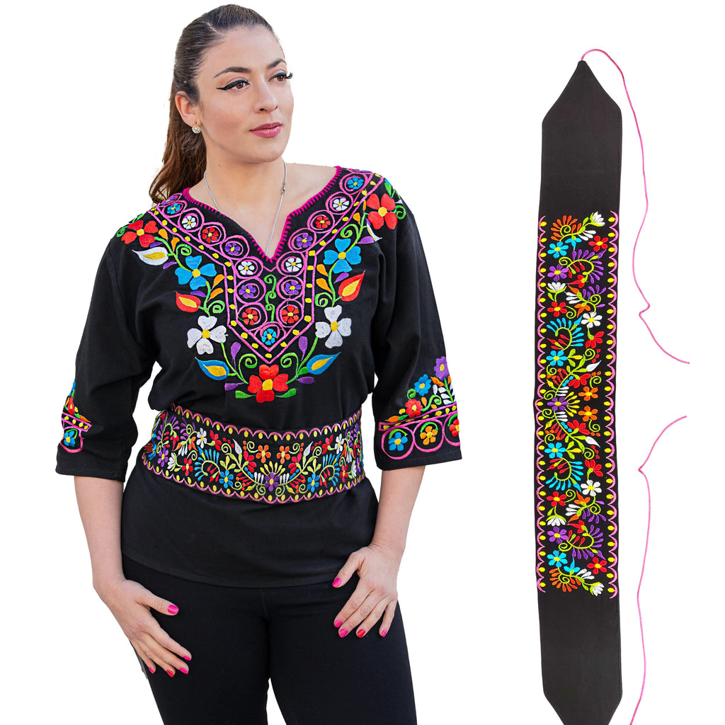 Black Embroidered Mexican Belt