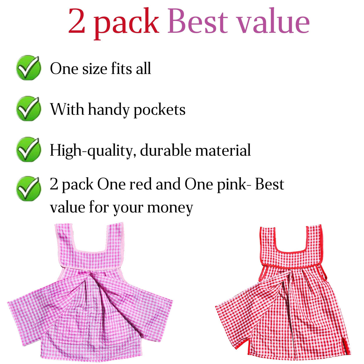 Kids Aprons 2 Pack for Girls, Pink and Red