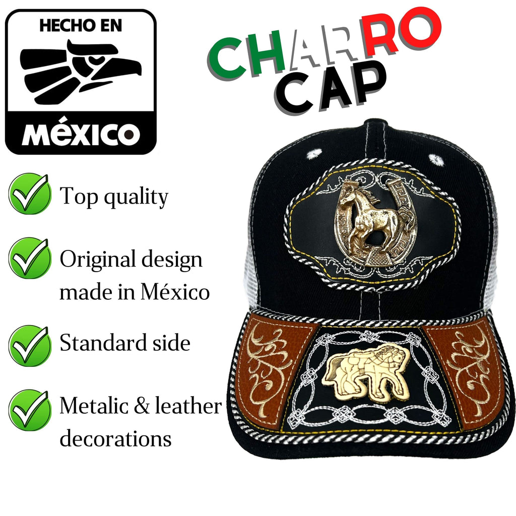 Black Charro Cap with Horse