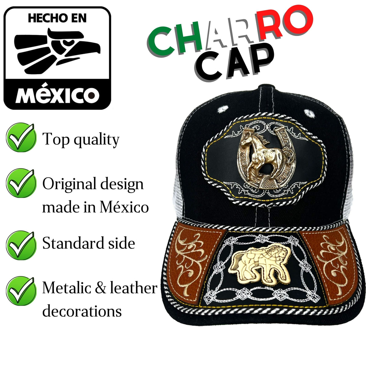 Black Charro Cap with Horse