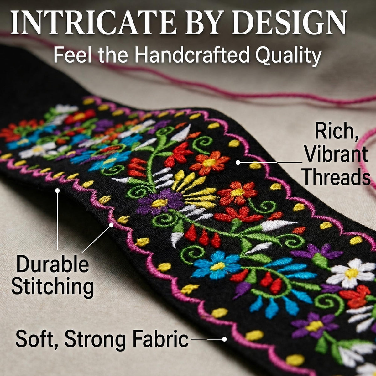 Black Embroidered Mexican Belt