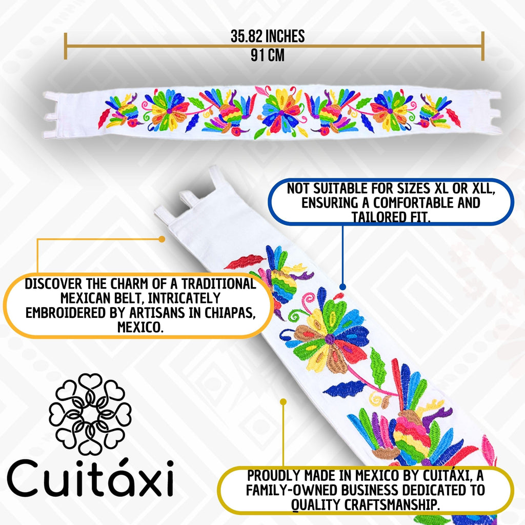 White Embroidered Mexican Belt