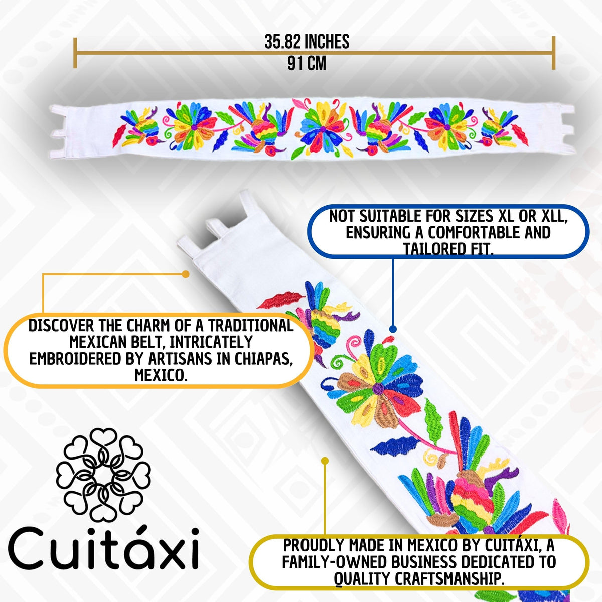 White Embroidered Mexican Belt