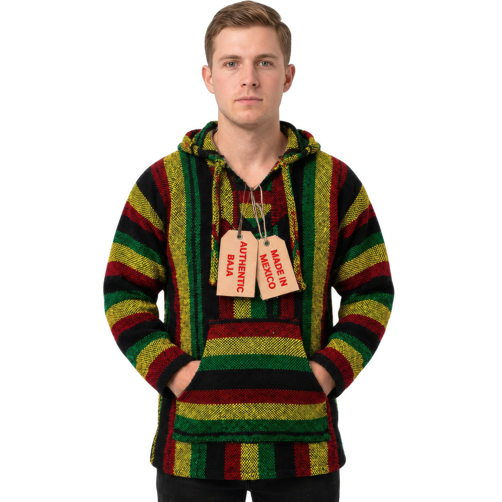 Rastafari striped Mexican Baja hoodie, front view