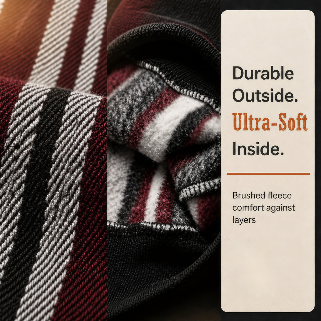 Red and grey Baja hoodie: durable outside, ultra soft inside