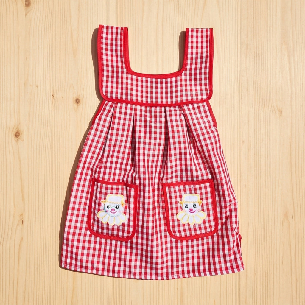 Red gingham kids apron with clown pockets from the 2 pack